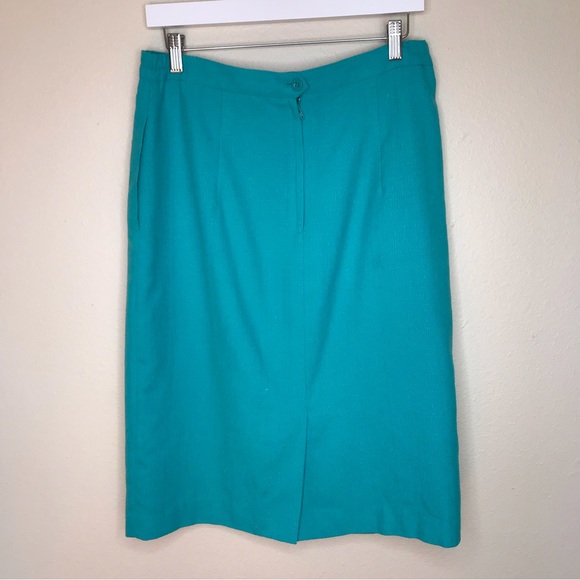 Vintage Adrianna Papell Teal Slub Fabric Skirt Back Zip Women Size 14 - Picture 4 of 10